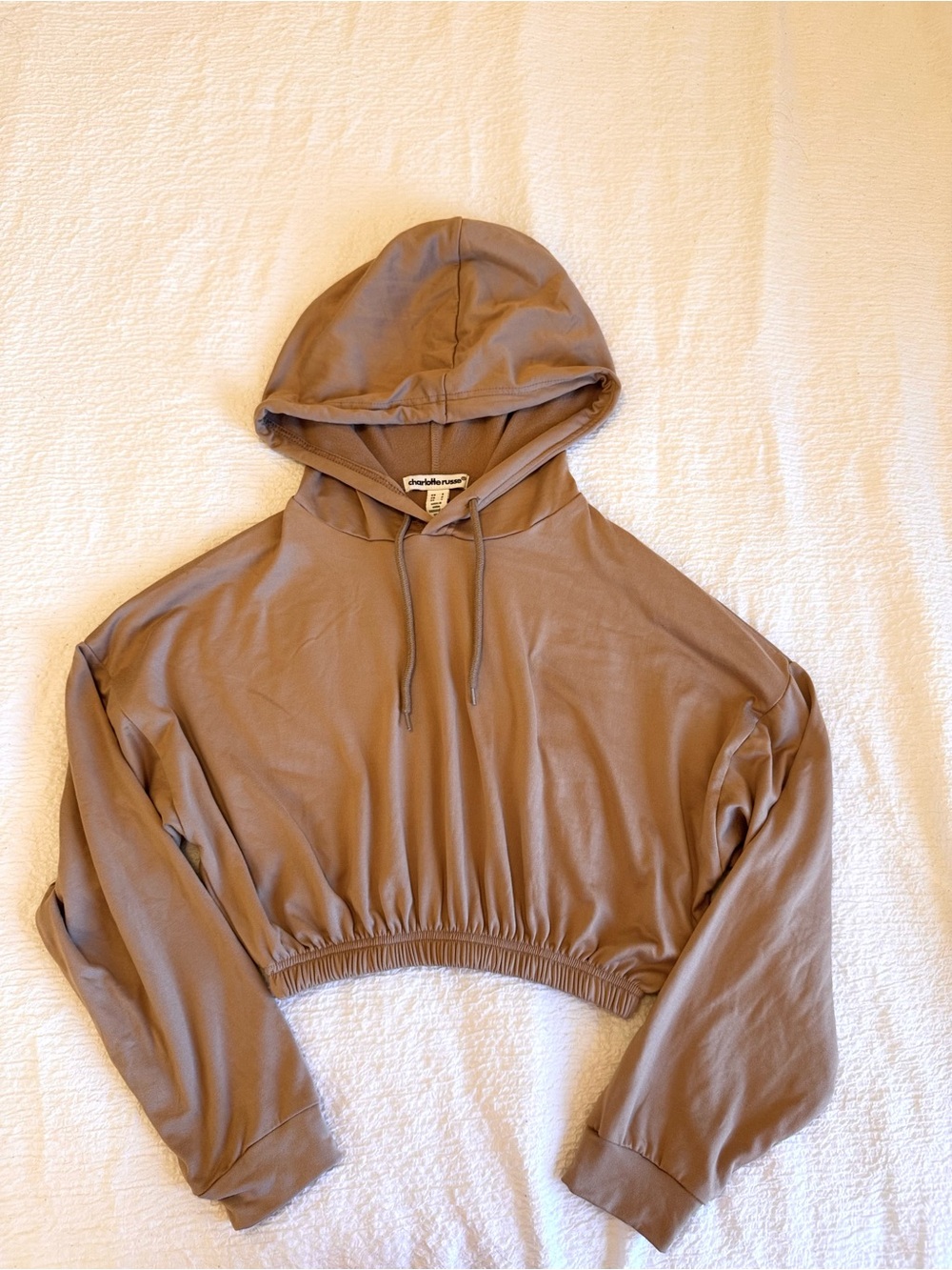 Charlotte Russe Tanish Brown Cropped Hoodie Sweater